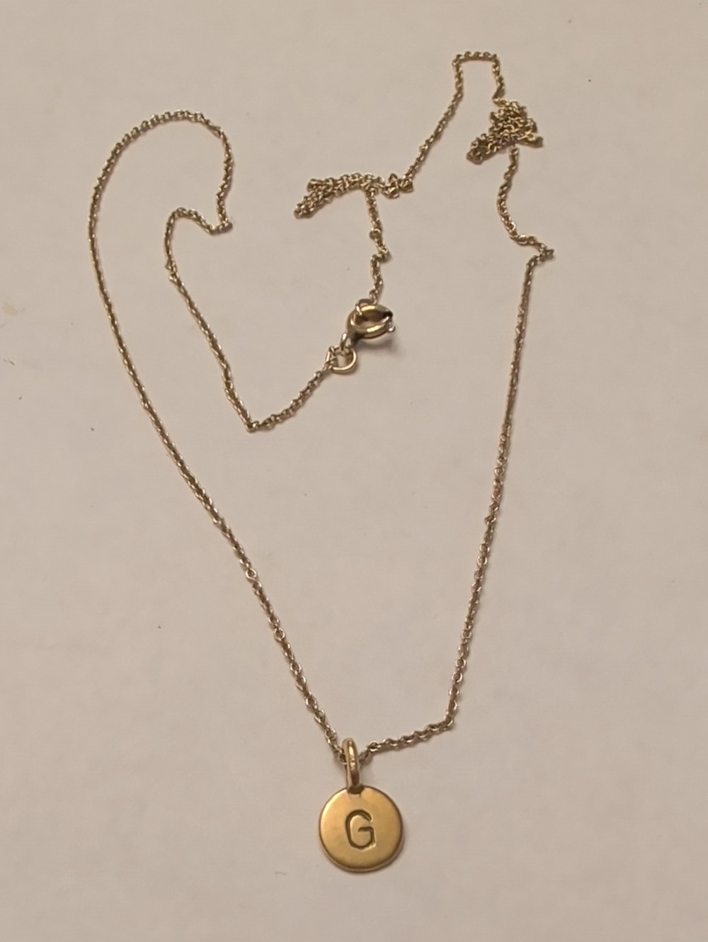 Sterling Silver Gold Tone Initial 'G' Disc 14K GF Chain Necklace